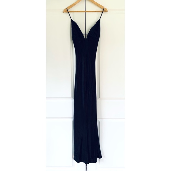Meshki Slip Dress Cora Black Tie Back Slinky Cocktail Gown Long Bias Cut Size L - Picture 3 of 12